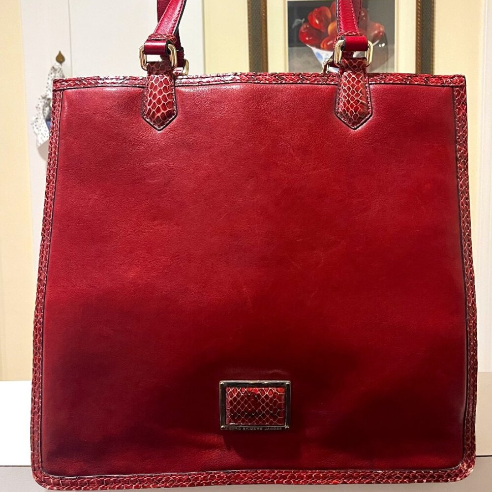 Marc by Marc Jacobs Large Red Leather tote with snakeskin detais